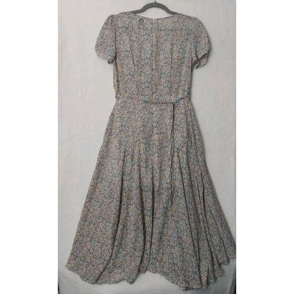 Women's Polly Blue Floral Sheer Midi Dress Short Sleeve Size 6 Summer Casual - Picture 4 of 10